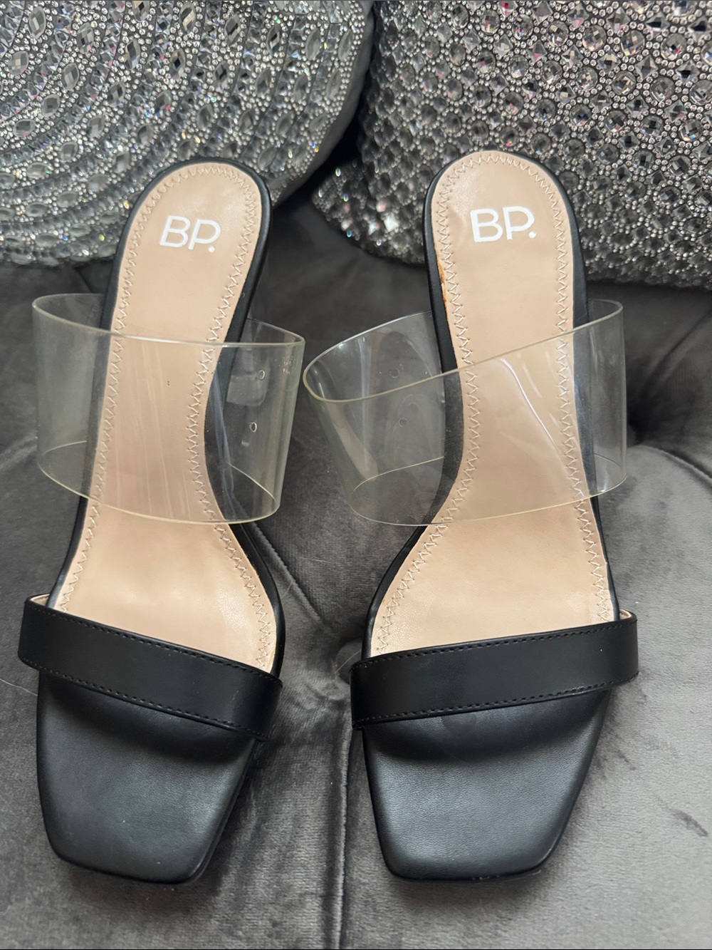 bp Black and Clear Slide Mules for Women
